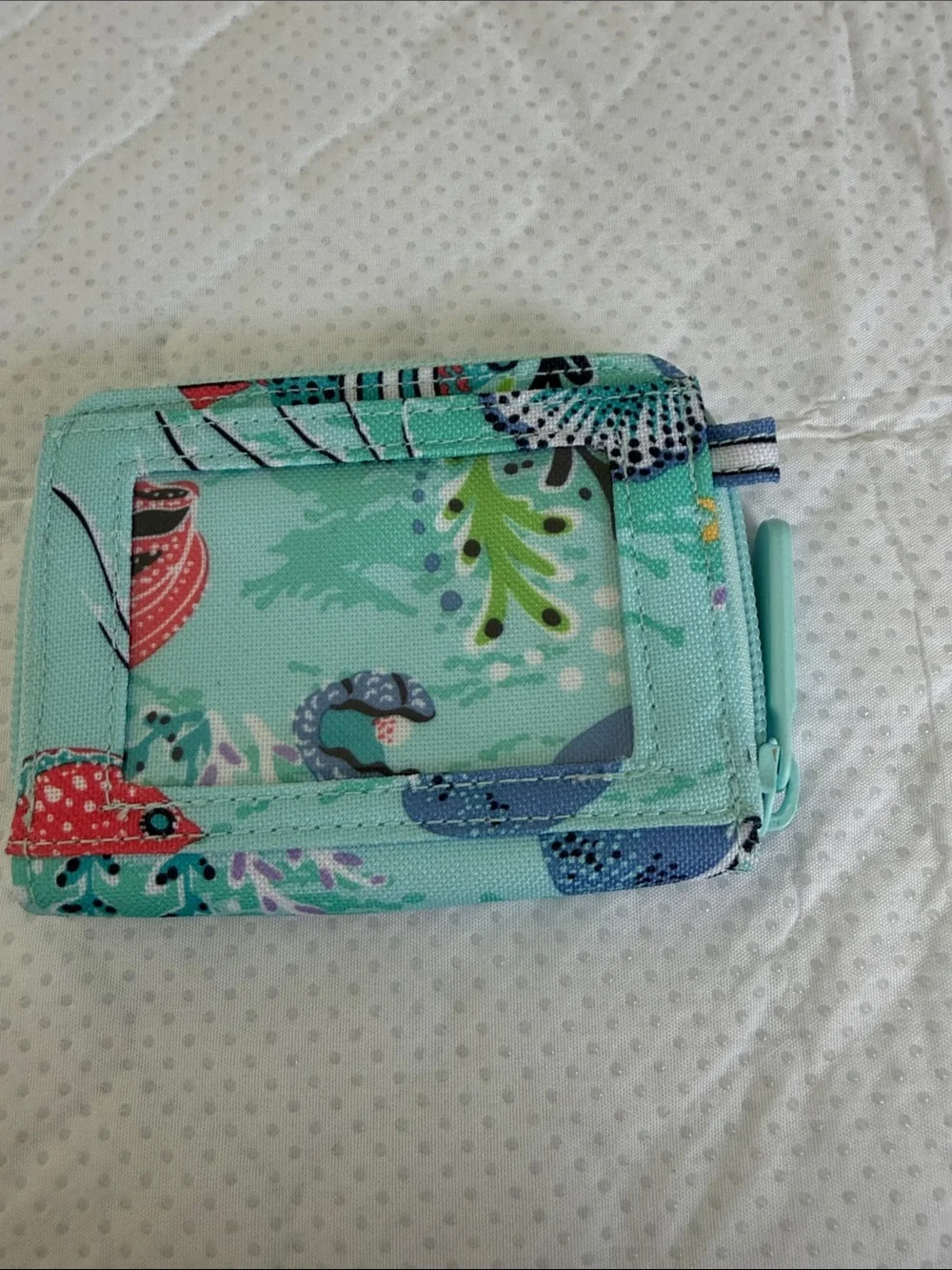Vera Bradley Aqua Sea Life Zip Coin Wallet with Puffer Fish Print